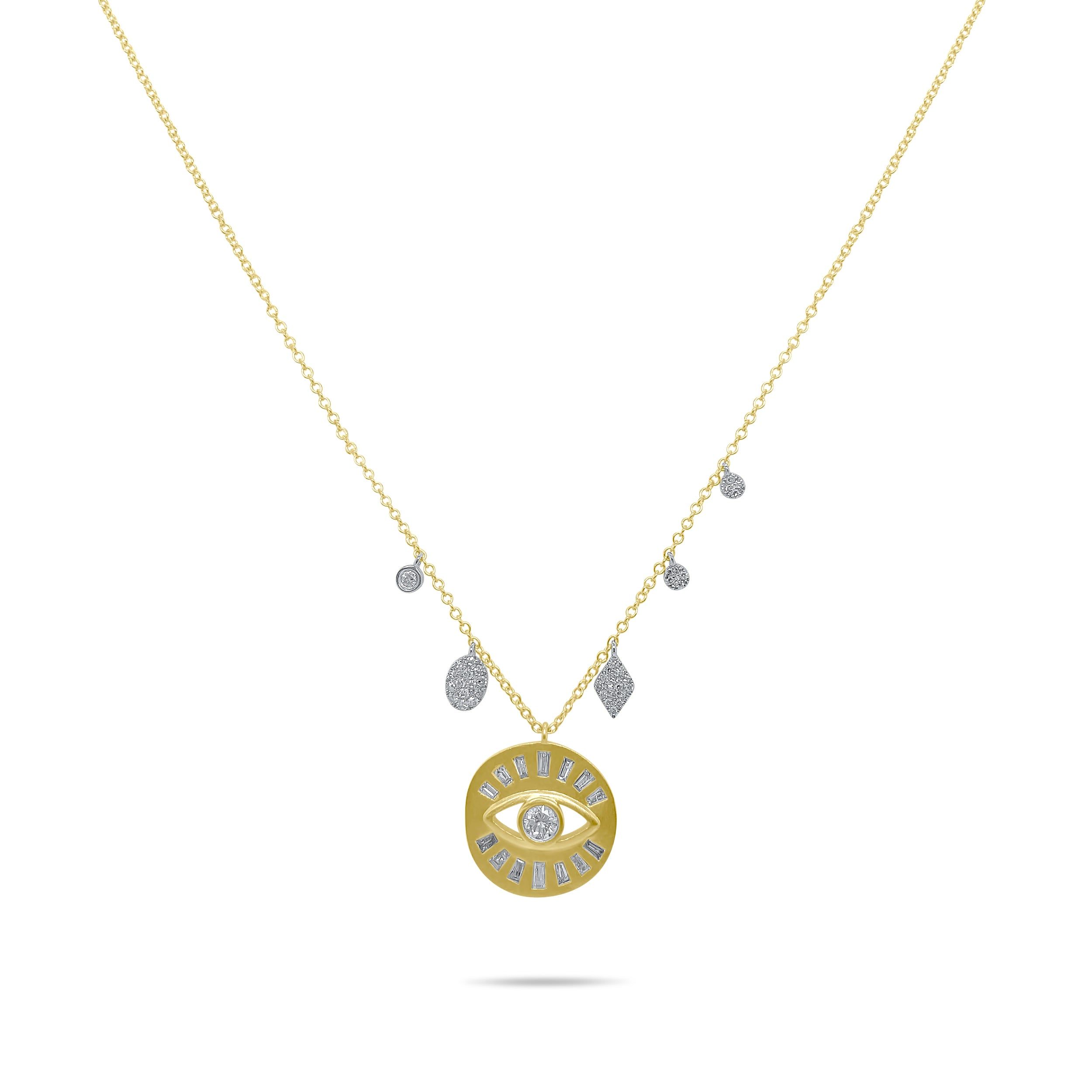 Meira T 14kt Gold 0.64 CTW Evil Eye Coin Necklace with Diamond Dangles