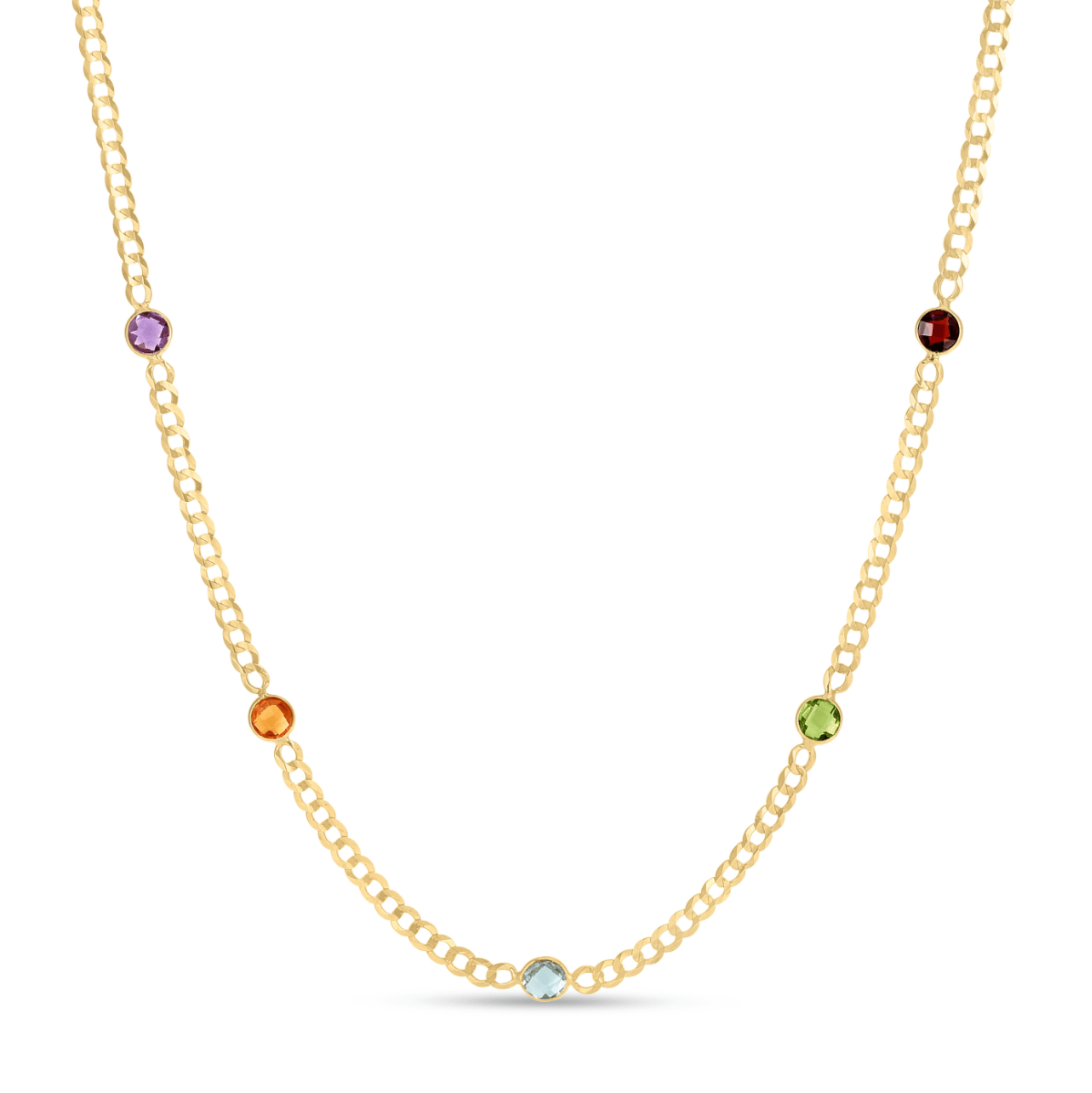 14kt Gold Multi Gemstone Curb Chain Necklace