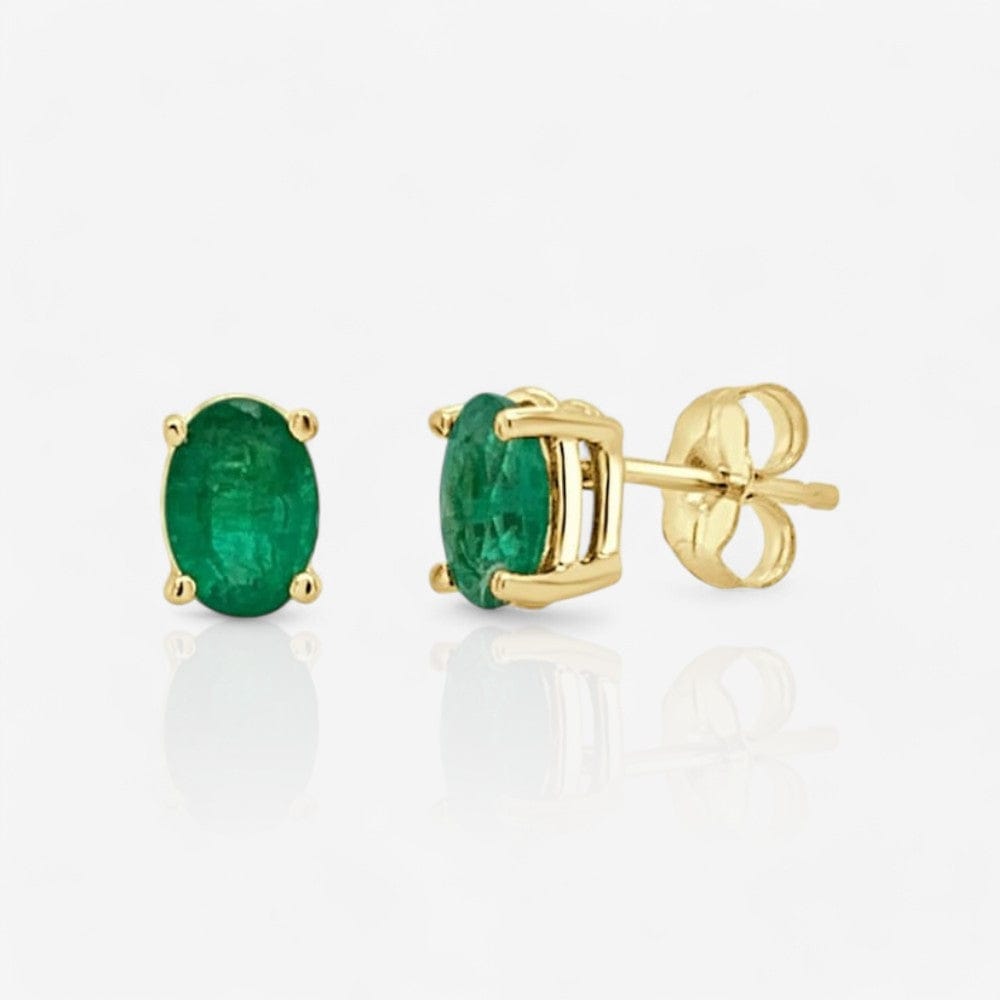 Oval-Cut Emerald Solitaire Stud Earrings