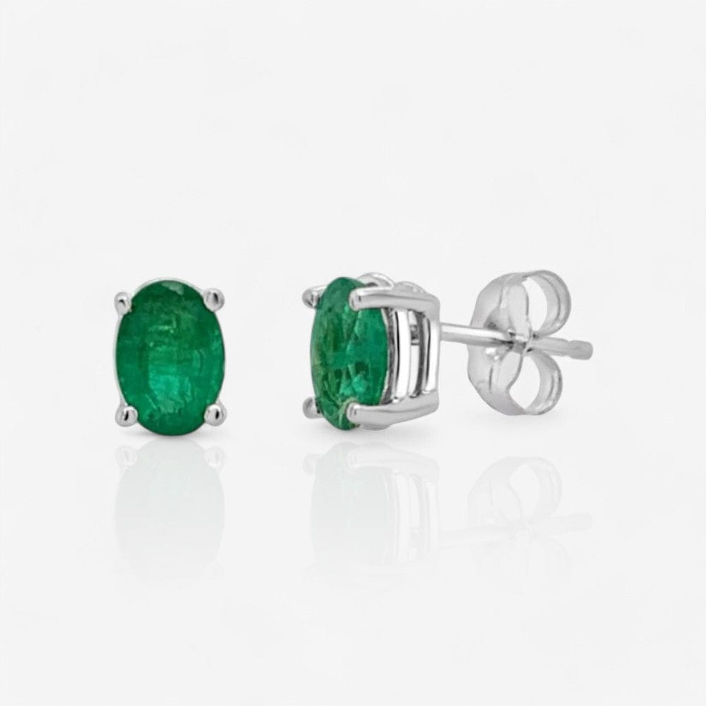 Oval-Cut Emerald Solitaire Stud Earrings