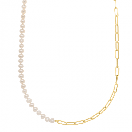 14kt Gold Pearl & Paperclip Necklace