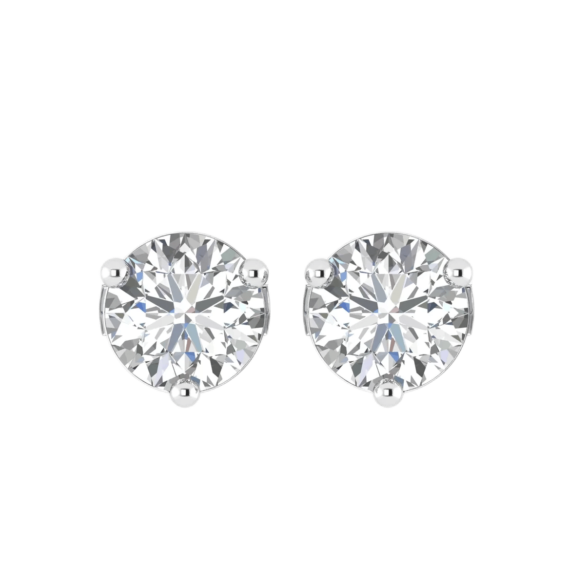 14kt Gold Round Cut Three-Prong Lab Diamond Stud Earrings