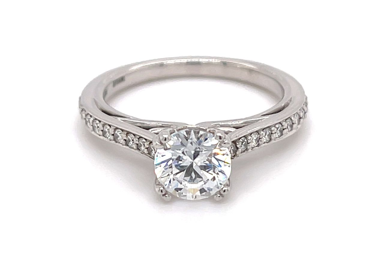 The Gloria Round Cut Platinum Pavé Double-Prong Engagement Ring