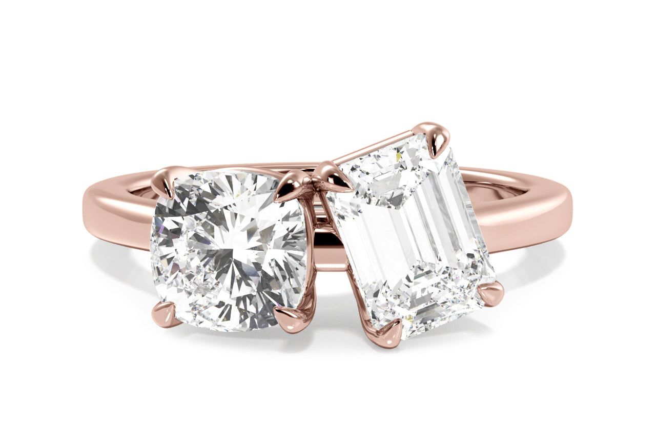Toi et Moi Personalized Emerald & Cushion Cut 18kt Rose Gold Diamond Engagement Ring
