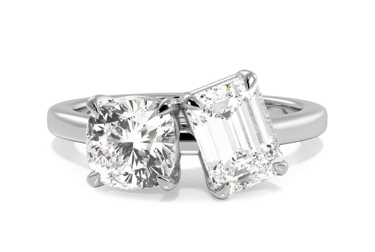 Toi et Moi Personalized Emerald & Cushion Cut 14kt White Gold Diamond Engagement Ring