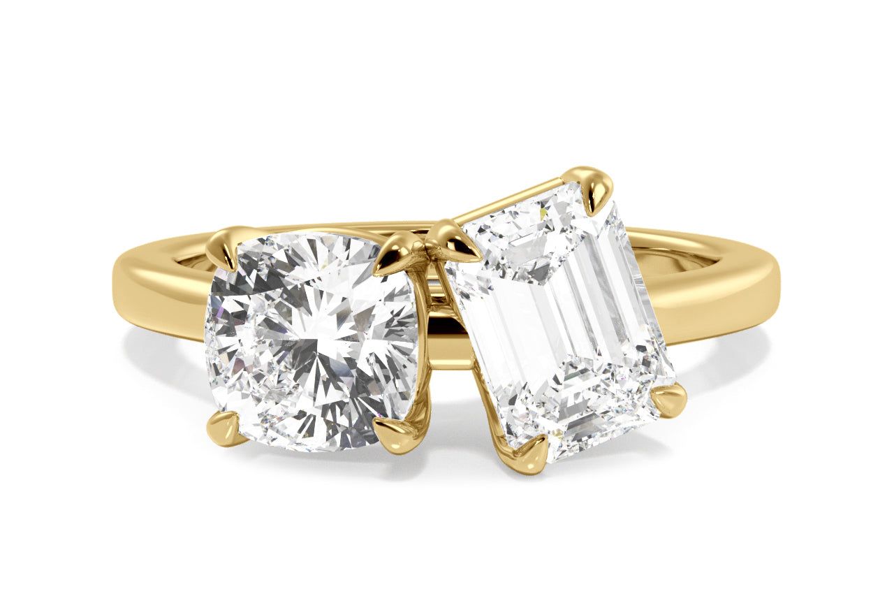 Toi et Moi Personalized Emerald & Cushion Cut 18kt Yellow Gold Diamond Engagement Ring