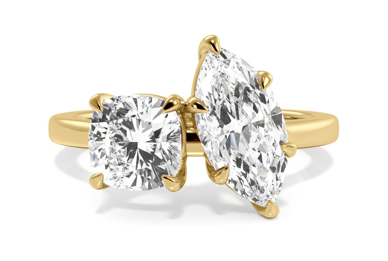 Toi et Moi Personalized Marquise & Cushion Cut 18kt Yellow Gold Diamond Engagement Ring