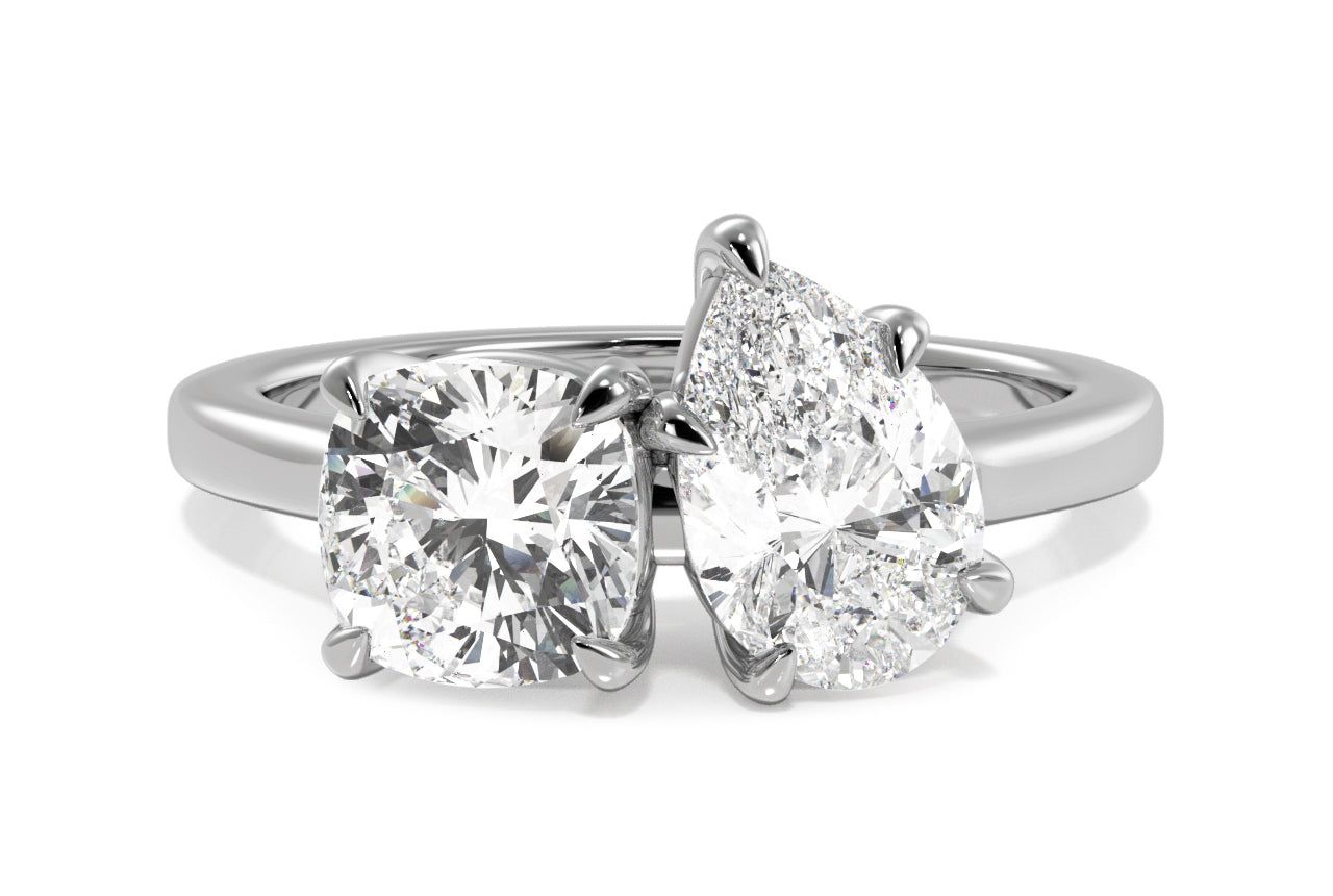 Toi et Moi Personalized Cushion & Pear Cut Platinum Diamond Engagement Ring