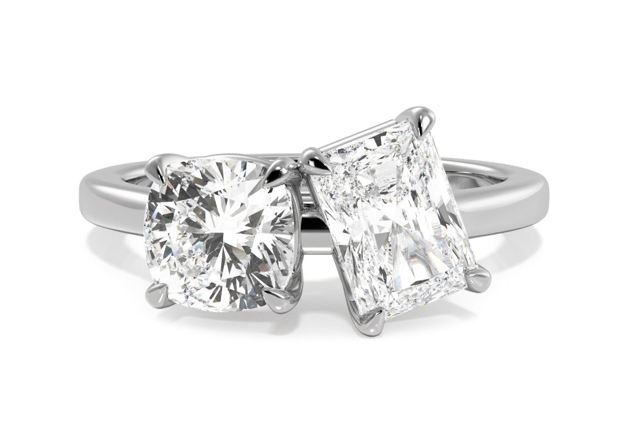 Toi et Moi Personalized Cushion & Radiant Cut Platinum Diamond Engagement Ring