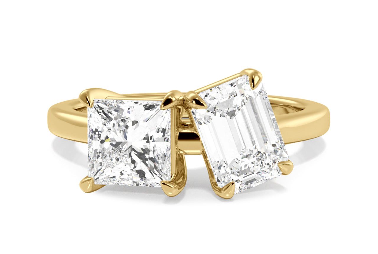 Toi et Moi Personalized Princess & Emerald Cut 18kt Yellow Gold Diamond Engagement Ring