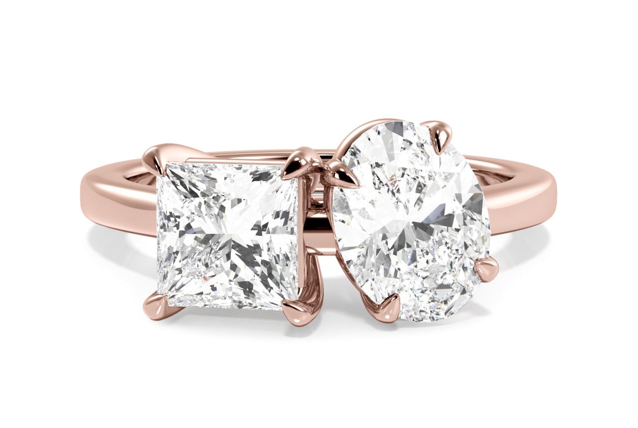 Toi et Moi Personalized Princess & Oval Cut 18kt Rose Gold Diamond Engagement Ring