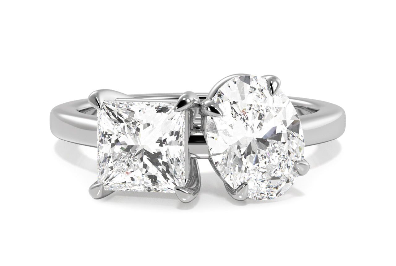 Toi et Moi Personalized Princess & Oval Cut Platinum Diamond Engagement Ring