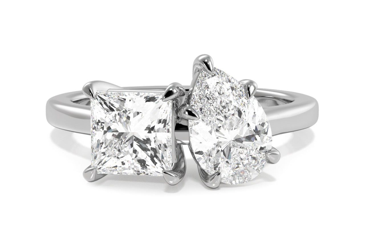 Toi et Moi Personalized Princess & Pear Cut Platinum Diamond Engagement Ring