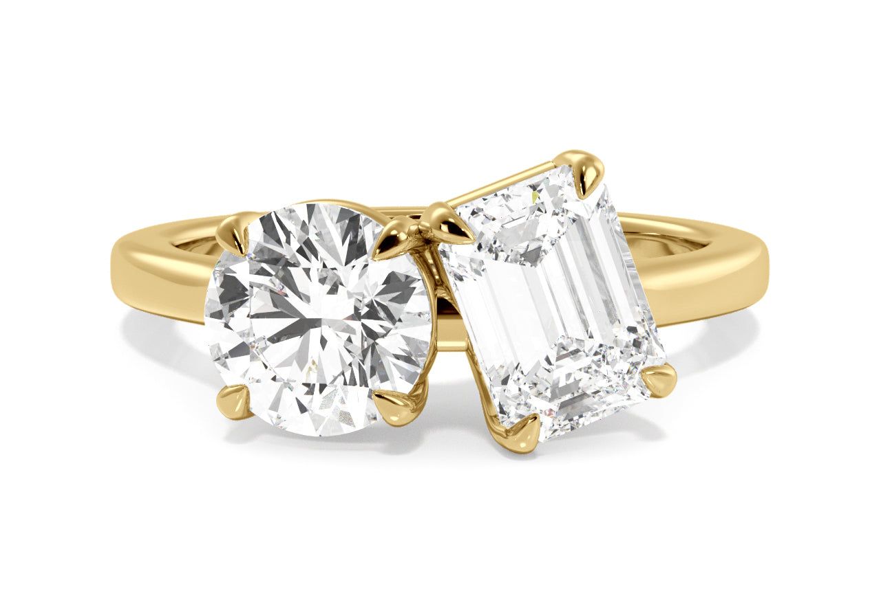 Toi et Moi Personalized Round & Emerald Cut 18kt Yellow Gold Diamond Engagement Ring