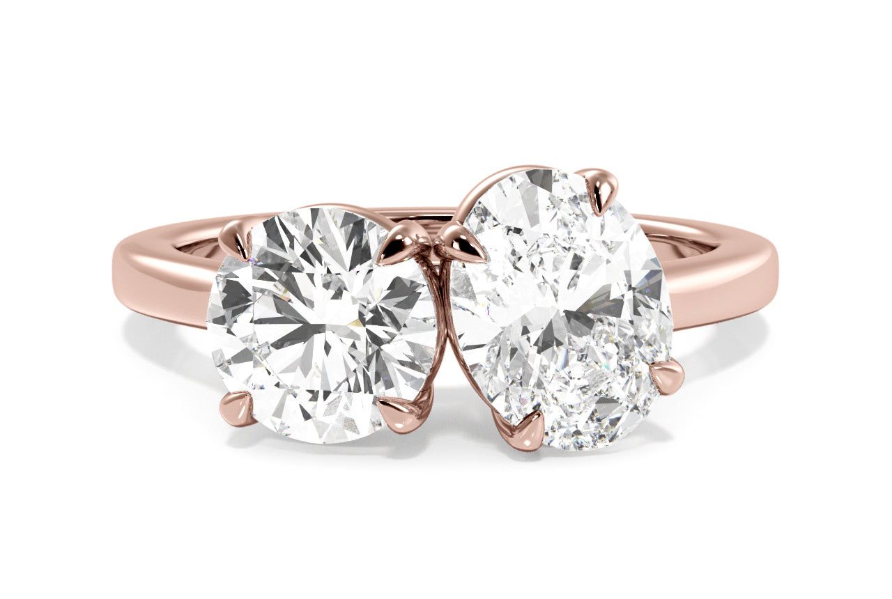 Toi et Moi Personalized Round & Oval Cut 18kt Rose Gold Diamond Engagement Ring