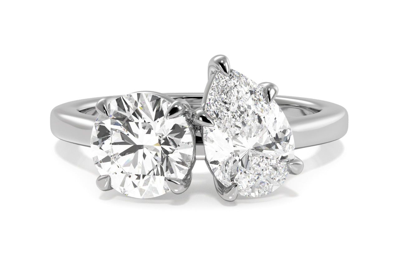 Toi et Moi Personalized Round & Pear Cut Platinum Diamond Engagement Ring