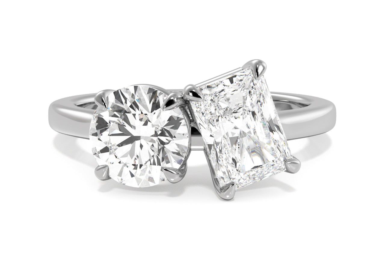 Toi et Moi Personalized Round & Radiant Cut 14kt White Gold Diamond Engagement Ring