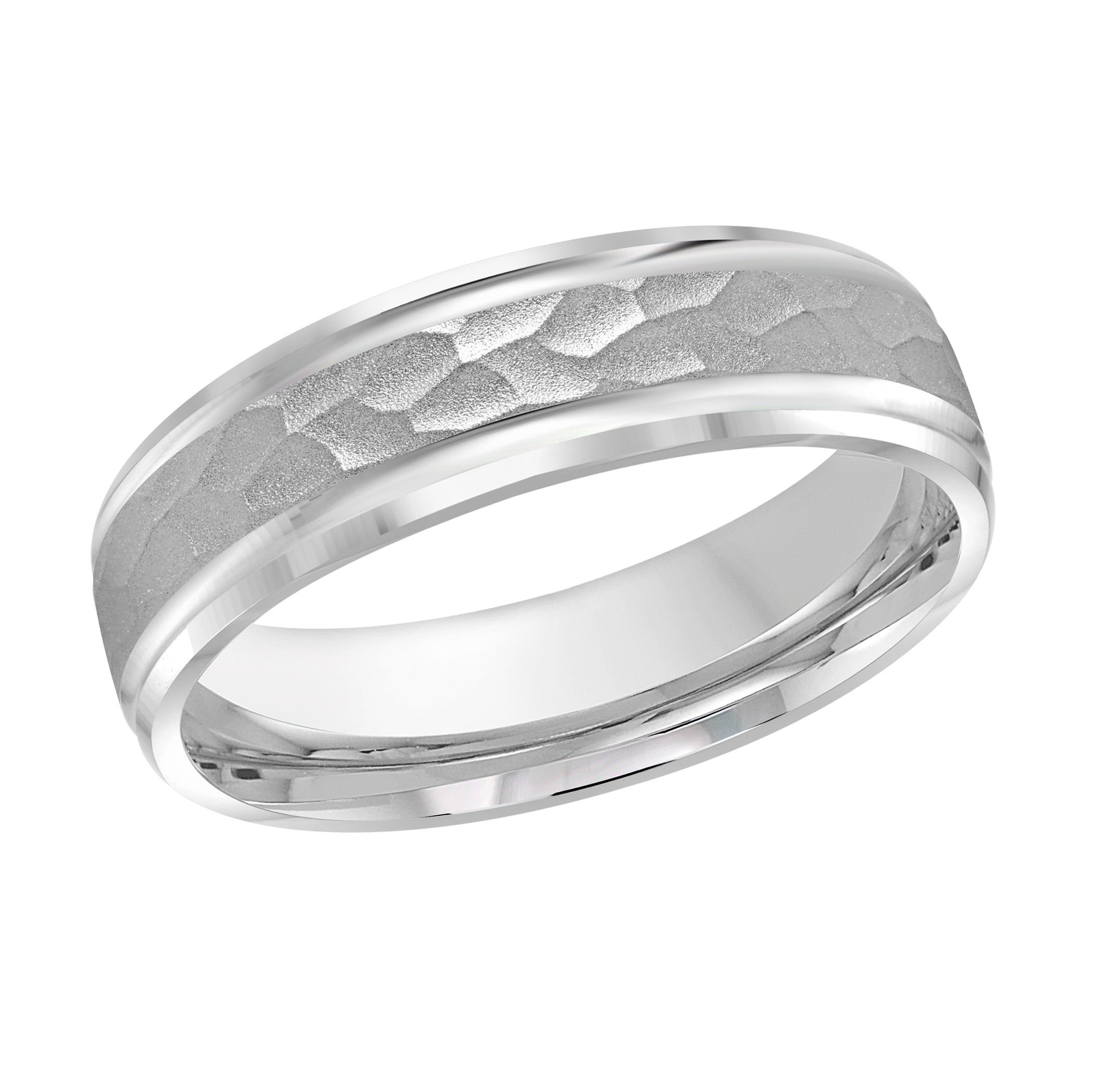 Men's 6mm Hammered-finish Beveled Edge Wedding Ring