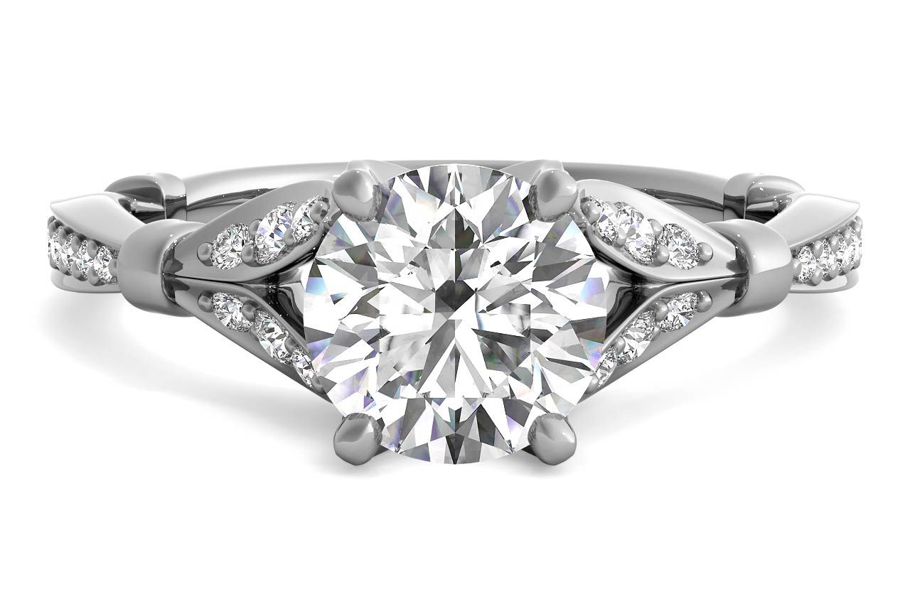The Korina Round Cut Platinum Vintage Diamond Embellished Prong Engagement Ring