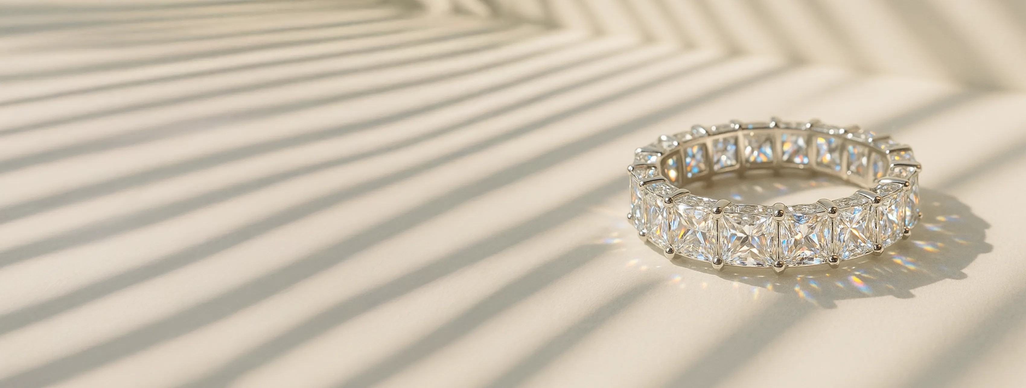 Shop Diamond Wedding Rings, Image of Diamond Princess Cut Eternity Band in Shadow