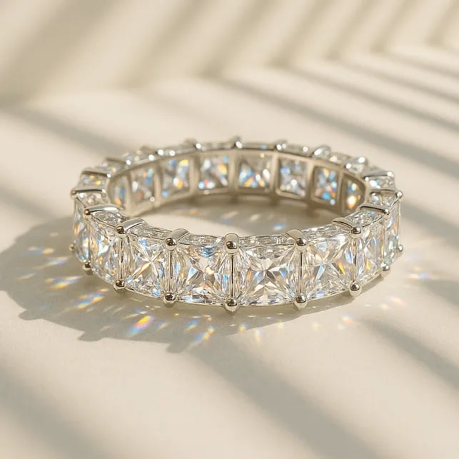 Shop Diamond Wedding Rings, Image of Diamond Princess Cut Eternity Band in Shadow