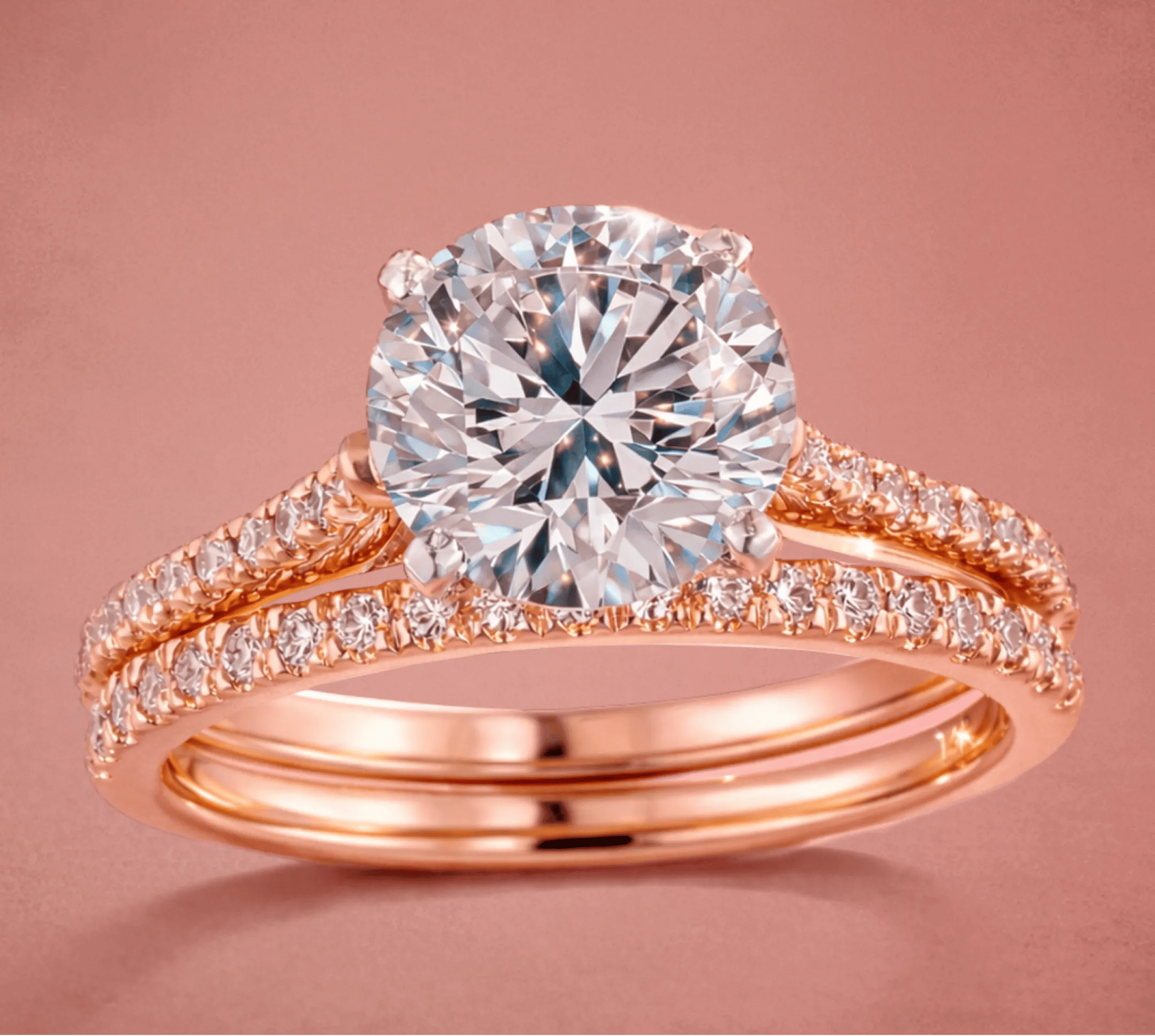 Round Diamond Engagement Ring and matching Wedding Band