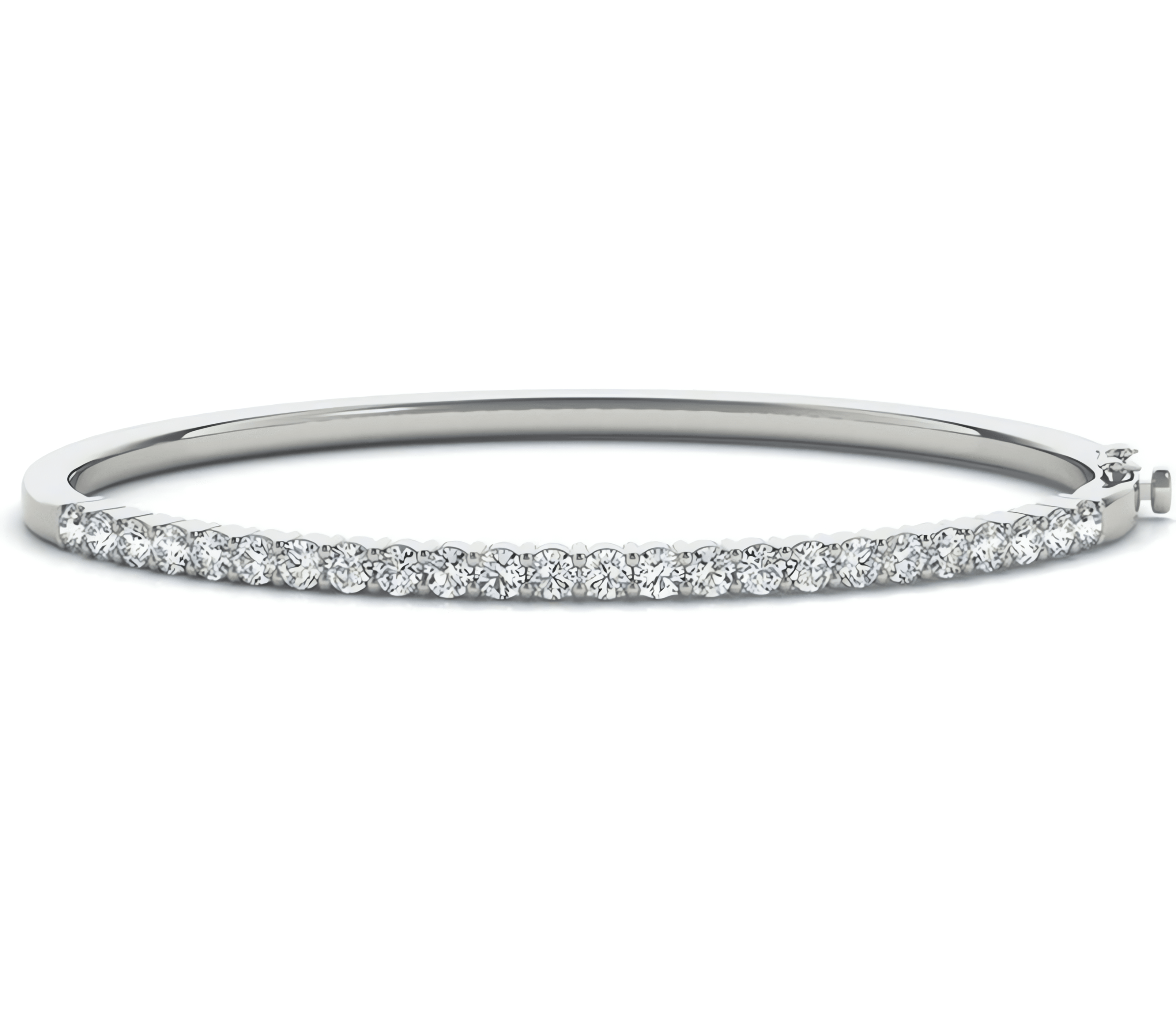 Round Channel Set Diamond Bangle Bracelet 14K White Gold