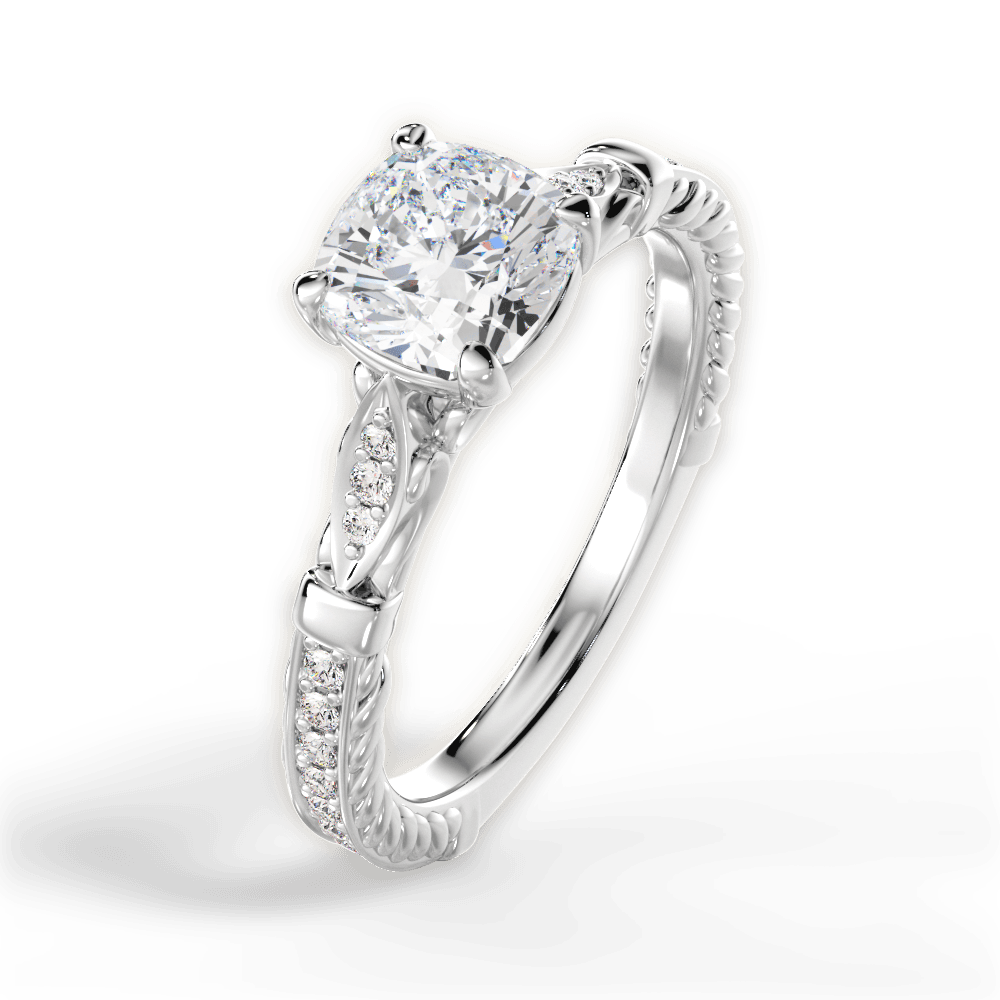 14kt White Gold/18kt White Gold/Platinum/cushion/side