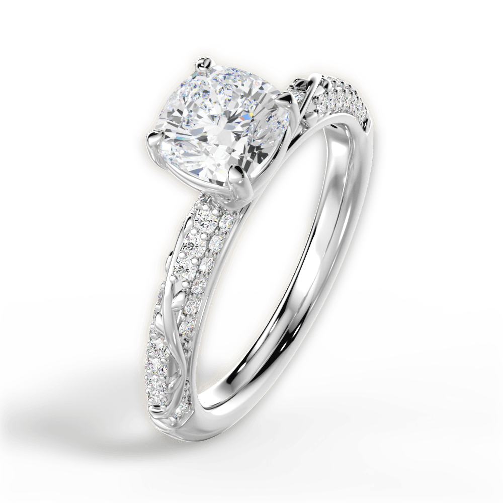 14kt White Gold/18kt White Gold/Platinum/cushion/side