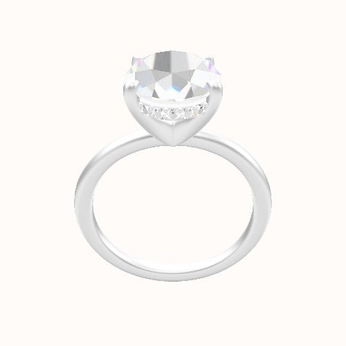 Classic Solitaire Engagement Ring With V Prong with Hidden Halo Head