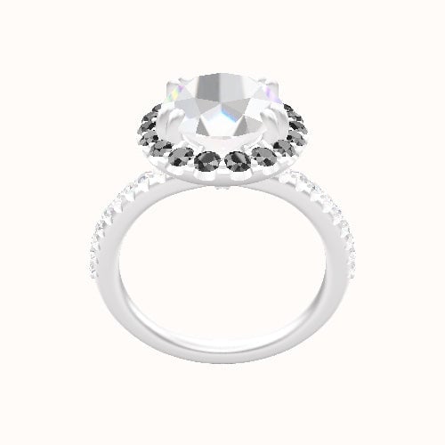 Half Pave Engagement Ring With Halo with Double Prong Head