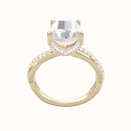 Pave Rope Engagement Ring With Double Pave V Prong Head