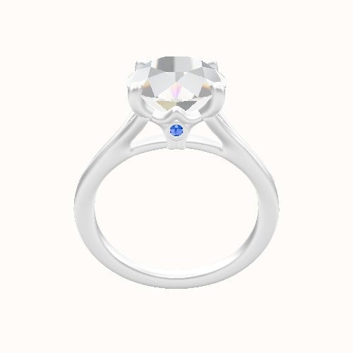 Split Cathedral Engagement Ring With Crown Four Prong w. Surprise Diamond Head